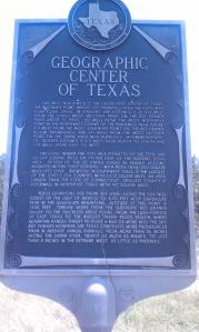 Historic marker for the geographic center of Texas.