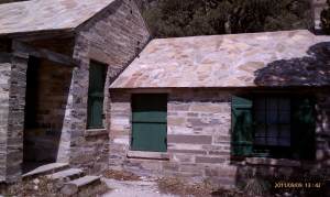 Stone walls and stone roof.