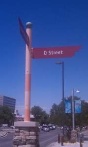 The Q Street sign post.