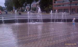 Shallow water fountain beckons the weary and warm hiker.