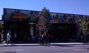 Good pizza and crazy art.