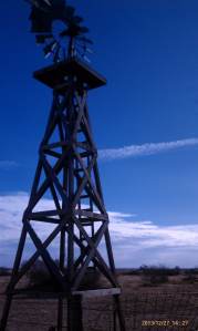 A windmill against the blue sky at the Bud Matthews Switch.
