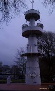 The main mast is all that is left of the USS Oregon.