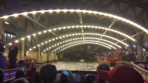 A lighted riverboat tour.
