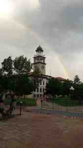 Framed under a rainbow.