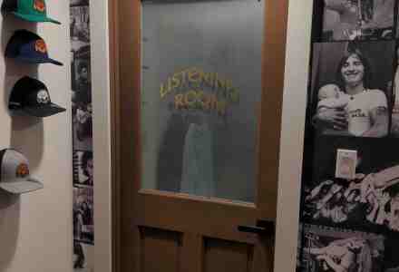 Sign on door says listening room.