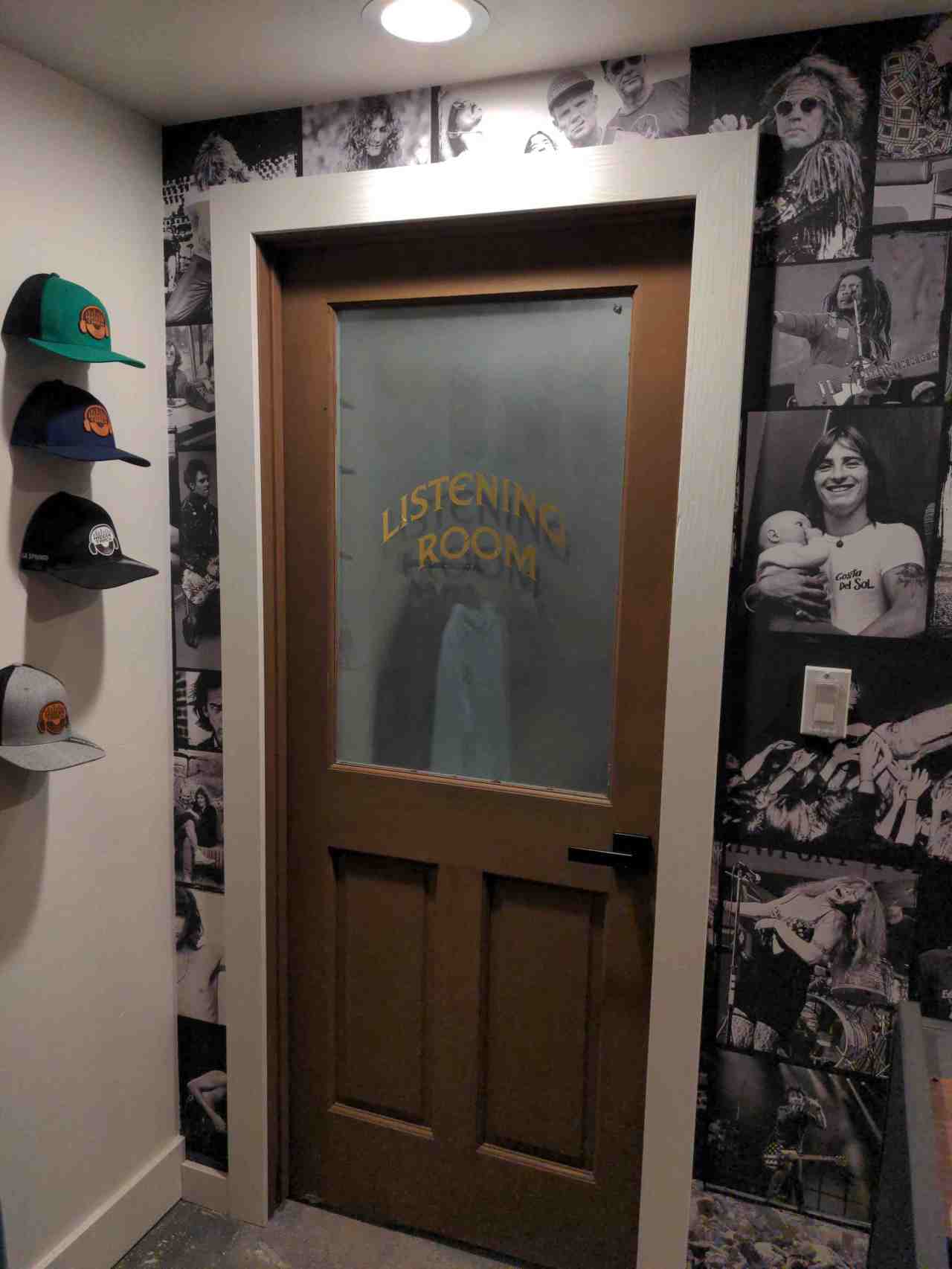 Sign on door says listening room.