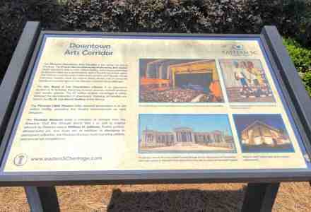 Interpretive sign talks about the downtown arts corridor.