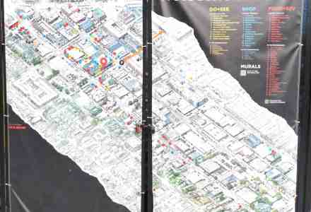 A large canvas map shows the location of art and other sites in the River North (RiNo) art district.