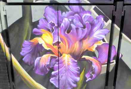 Mural of a giant orchid with vivid colors.